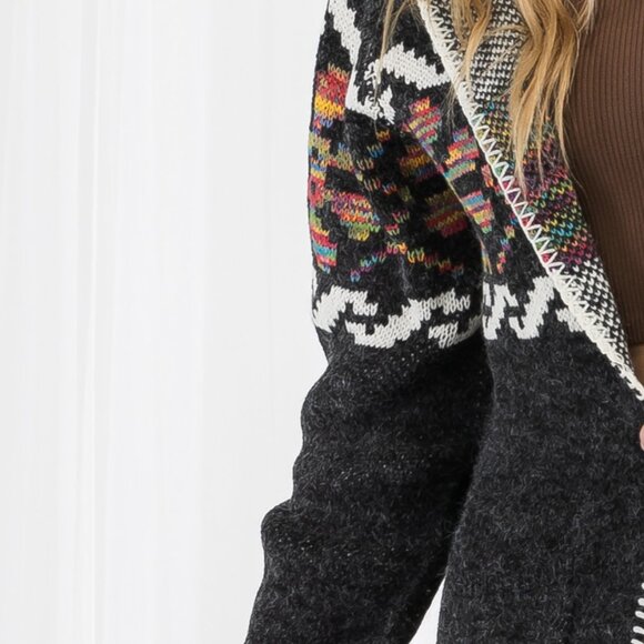 Western Cowichan Inspired Tribal Print Hooded Cardigan - Picture 10 of 11
